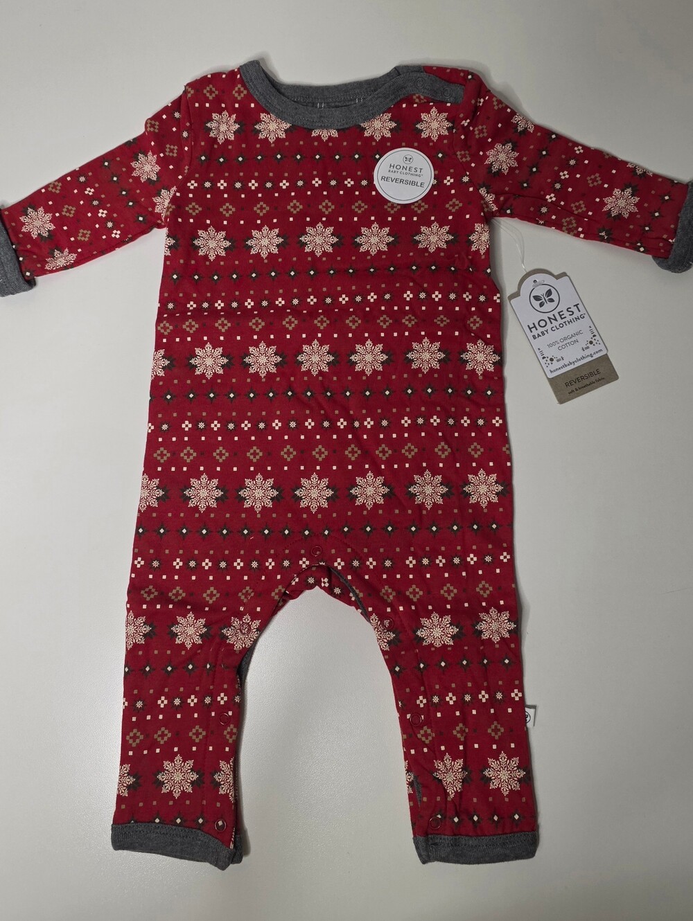 NWT Honest 3-6M Reversible Romper Long Sleeve 100% Organic Cotton